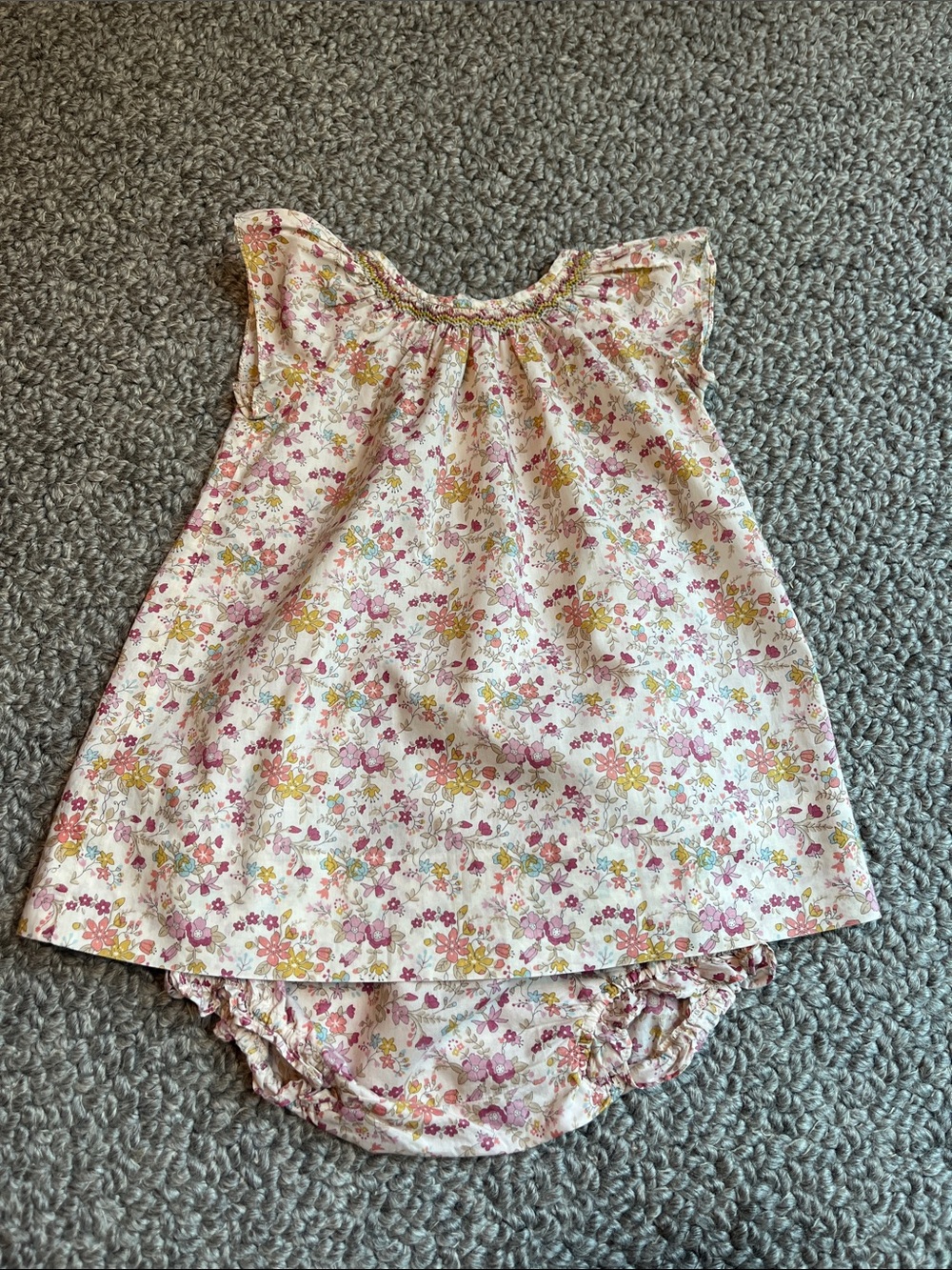 Bonpoint Baby Floral Smocked Dress with Bloomers - Pink & Yellow